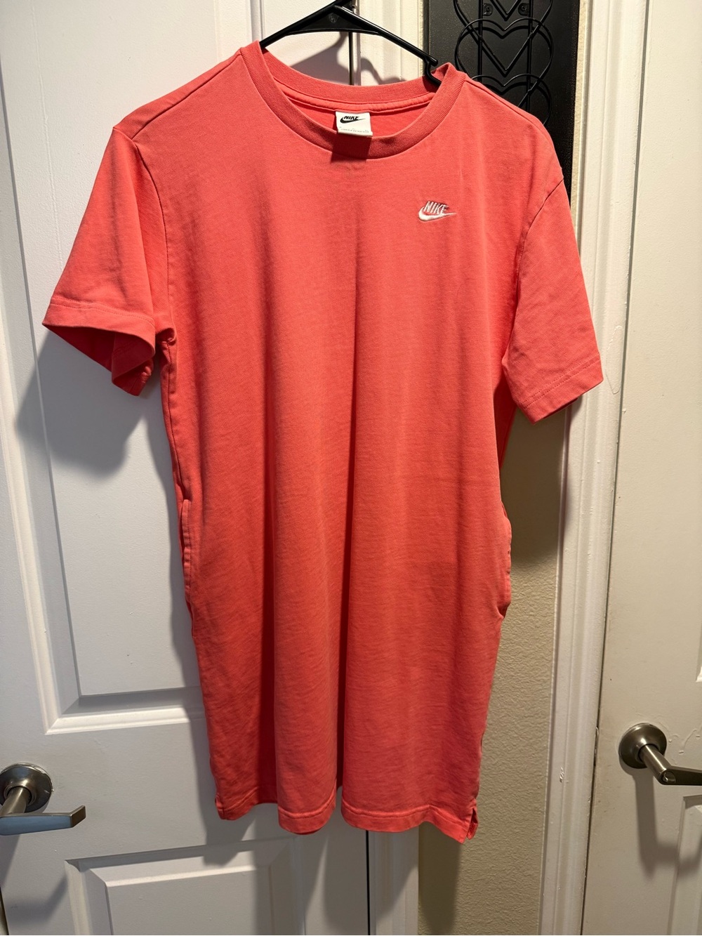 Nike Coral Pink Embroidered Swoosh Tee Dress